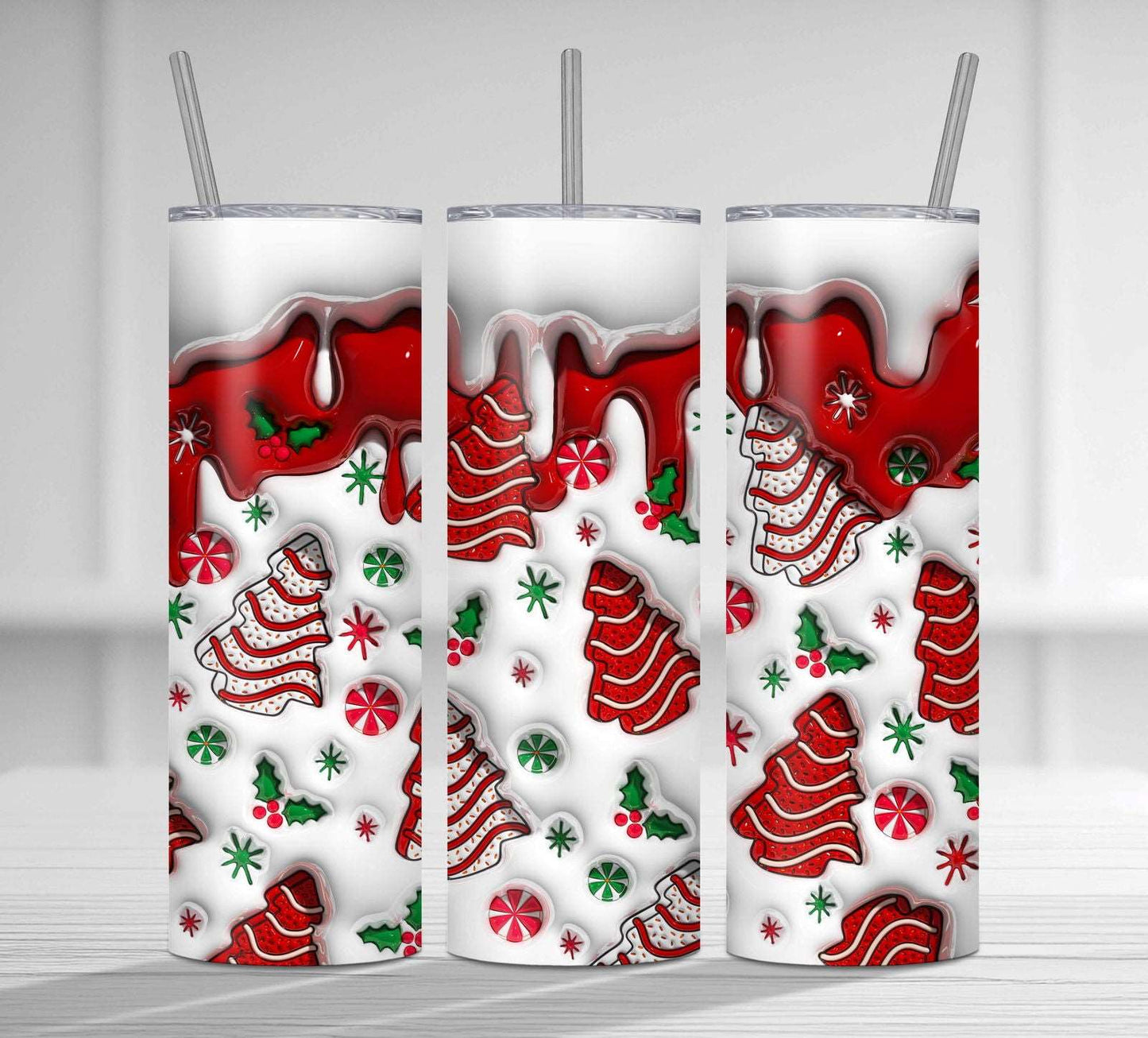 3D Christmas Tree Cakes Inflated Tumbler Wrap 2 