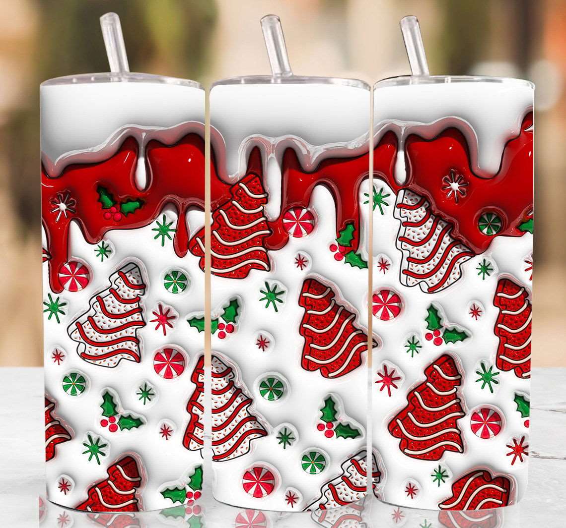 3D Christmas Tree Cakes Inflated Tumbler Wrap 2 