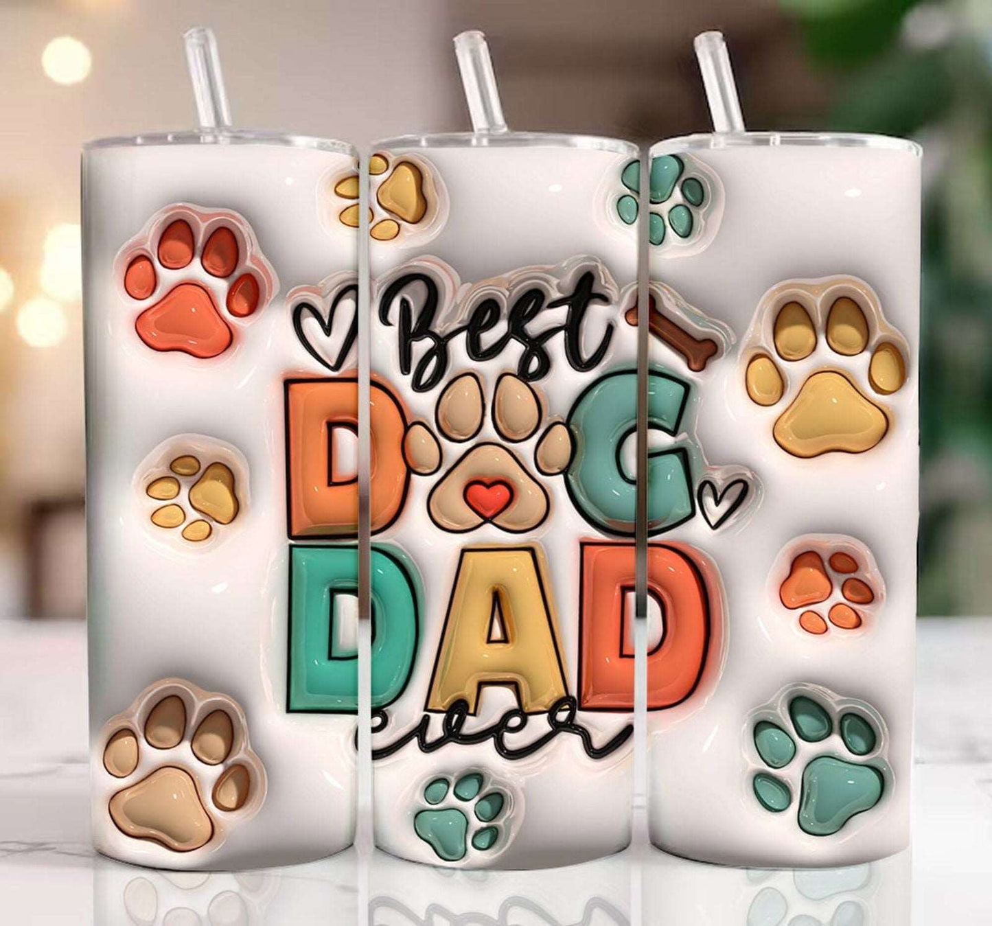 3D Dog Dad 20oz Skinny Tumbler Wrap Sublimation Design 