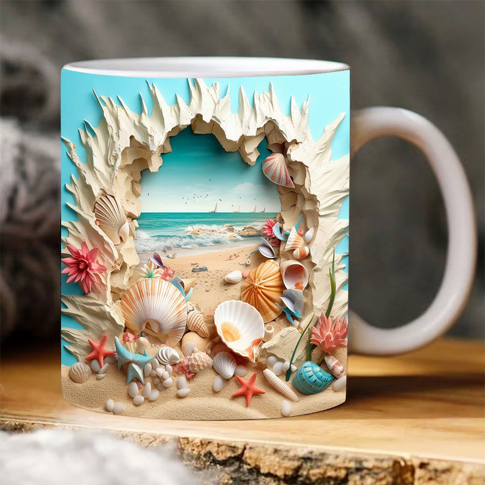 3D Hole In A Wall Beach Landscape Mug Wrap Design 