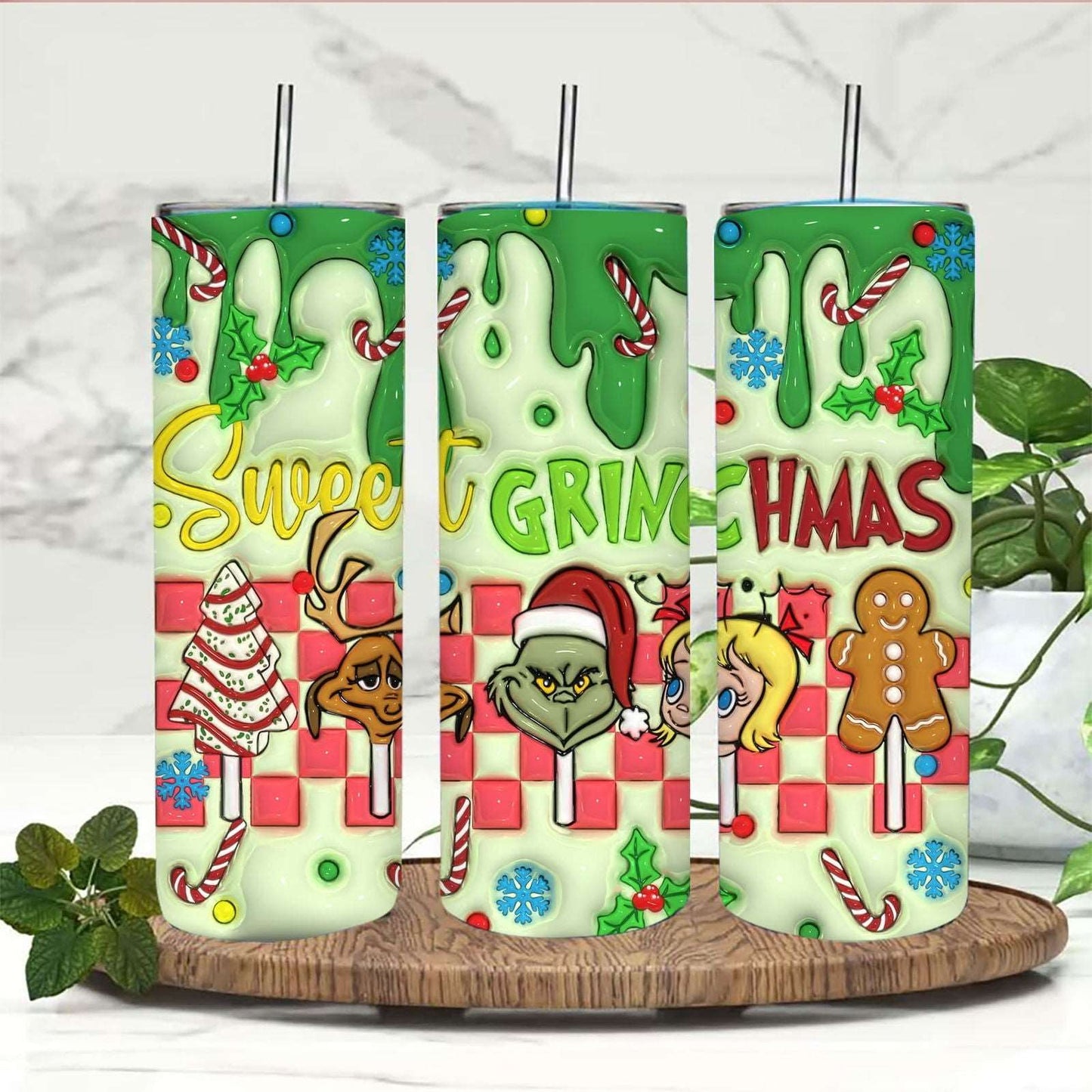 3D Inflated Christmas Tumbler Wrap Png 3D Tumbler Design 11 