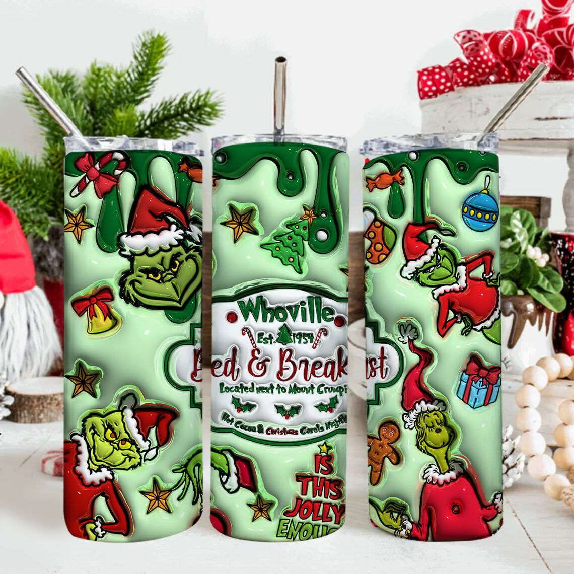 3D Inflated Christmas Tumbler Wrap Png 3D Tumbler Design 13 