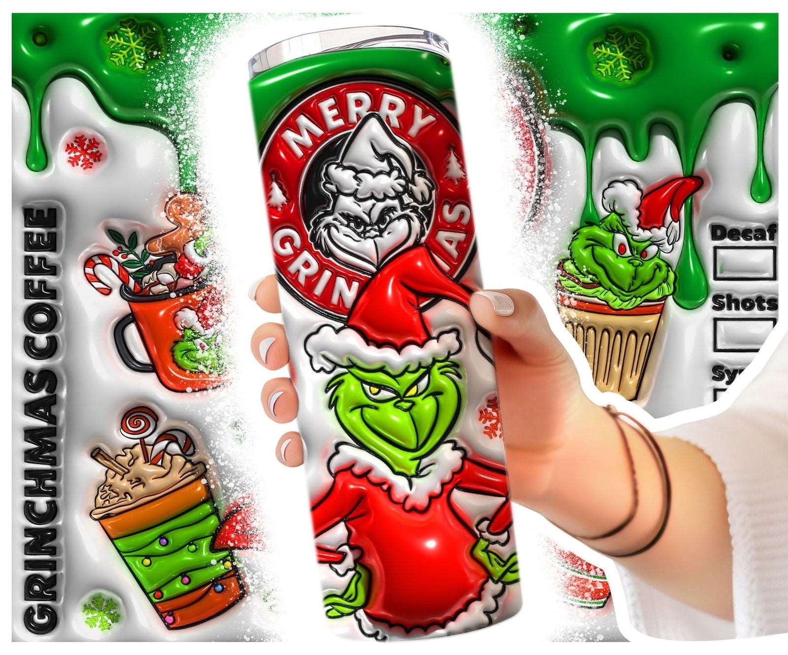 3D Inflated Christmas Tumbler Wrap Png 3D Tumbler Design 2 