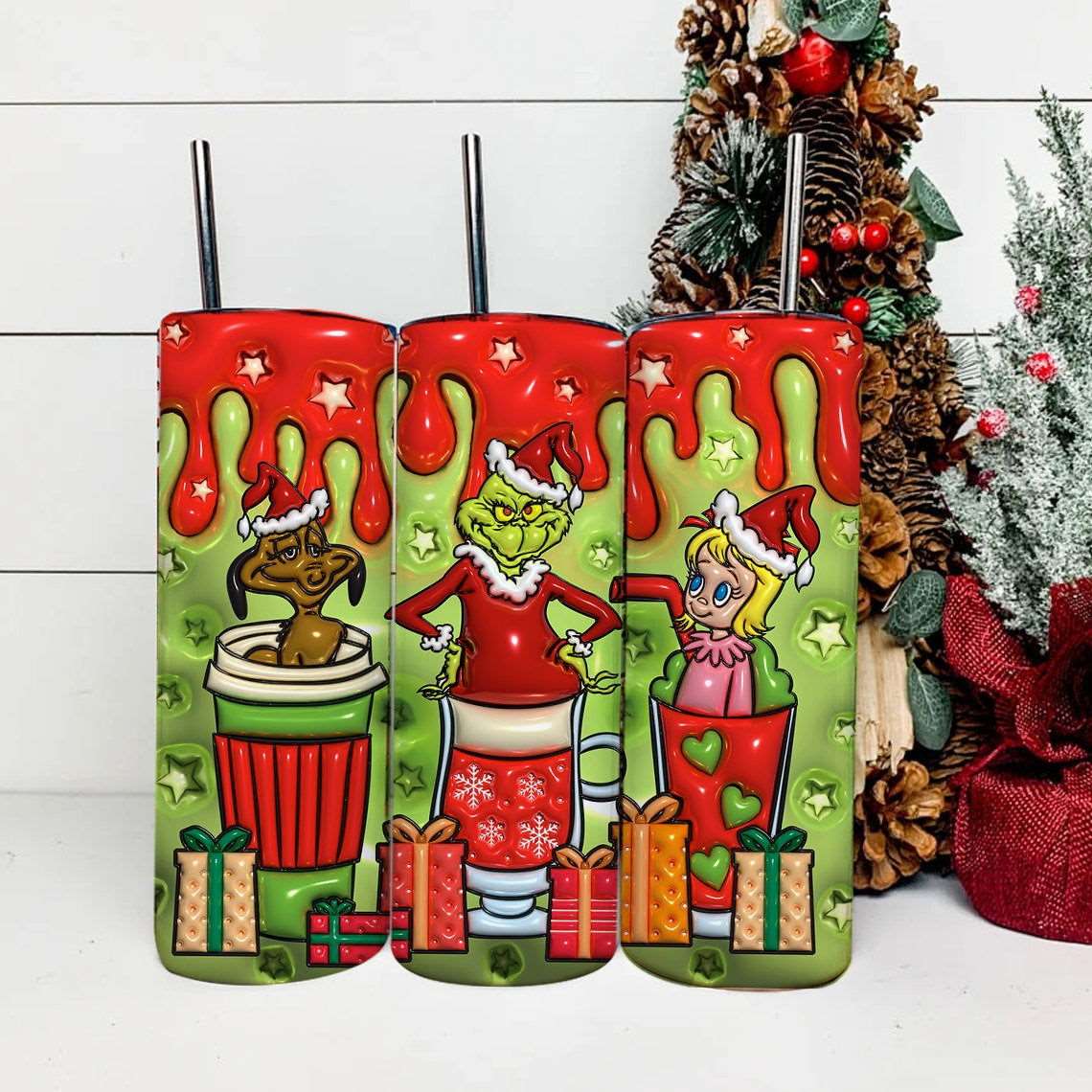 3D Inflated Christmas Tumbler Wrap Png 3D Tumbler Design 7 