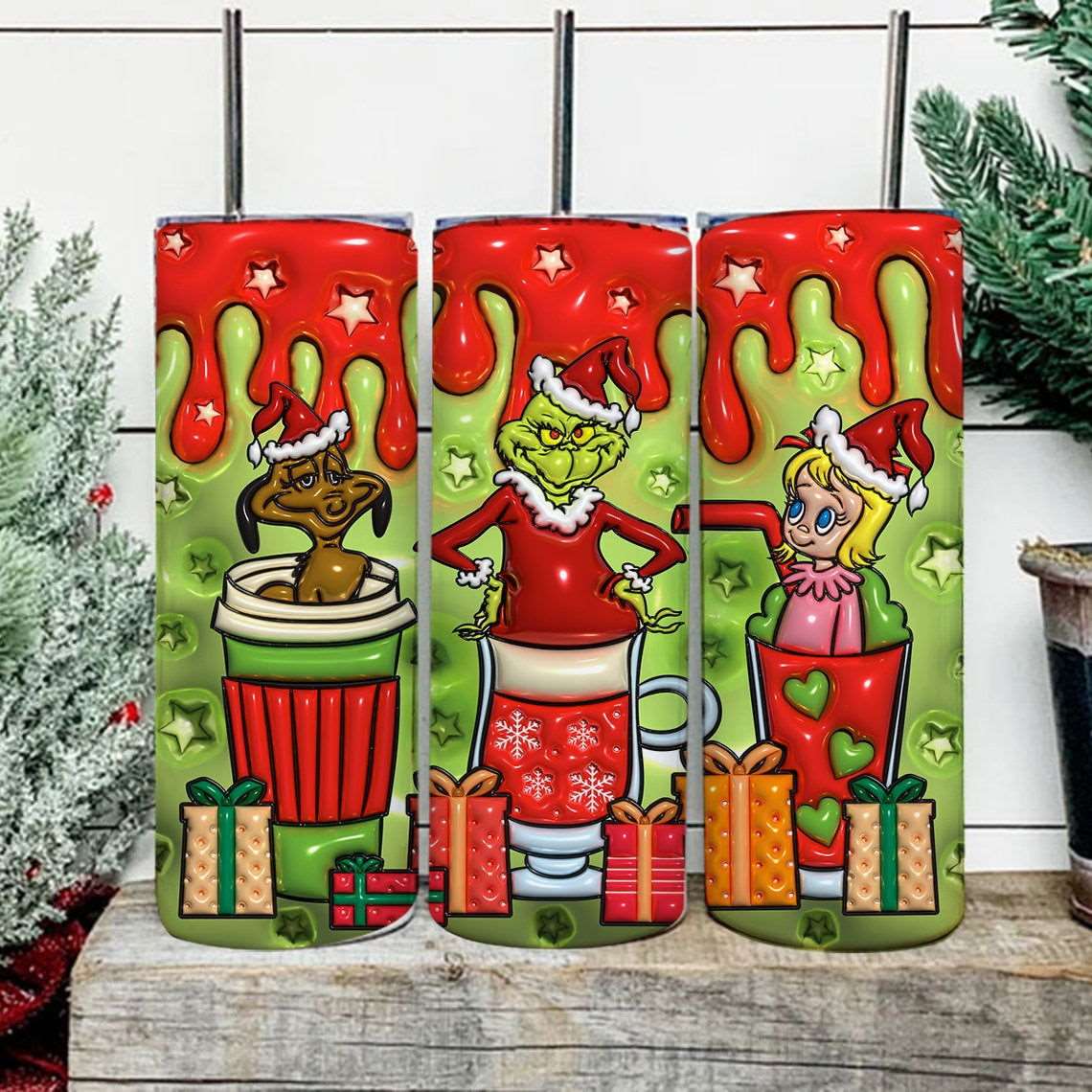 3D Inflated Christmas Tumbler Wrap Png 3D Tumbler Design 7 