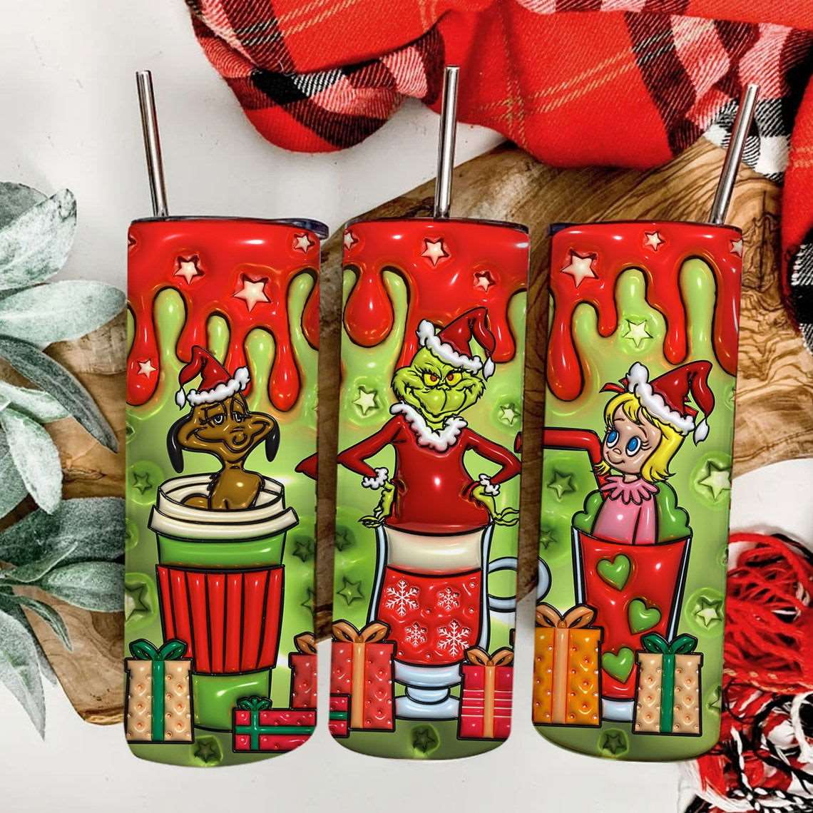 3D Inflated Christmas Tumbler Wrap Png 3D Tumbler Design 7 