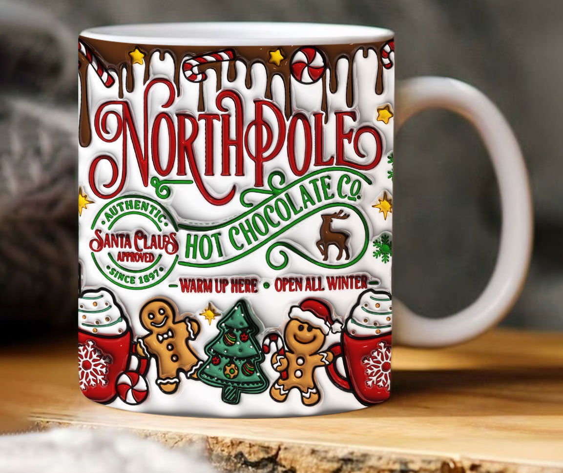 3D Inflated North pole Hot Chocolate Christmas Mug Wrap 