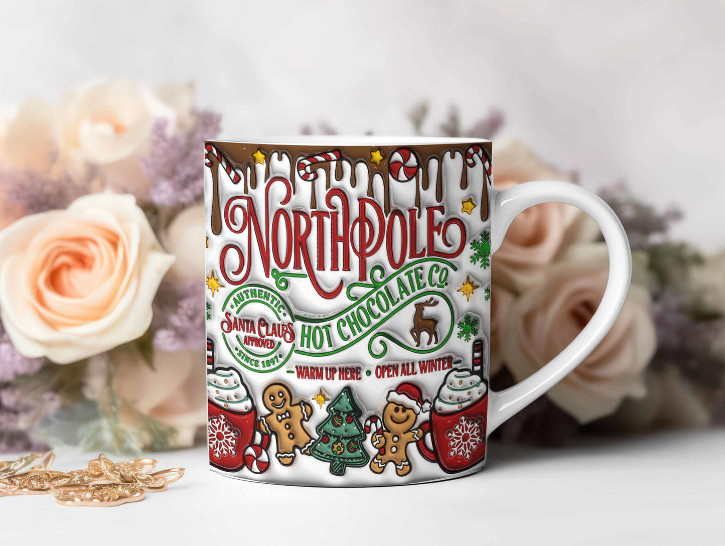 3D Inflated North pole Hot Chocolate Christmas Mug Wrap 