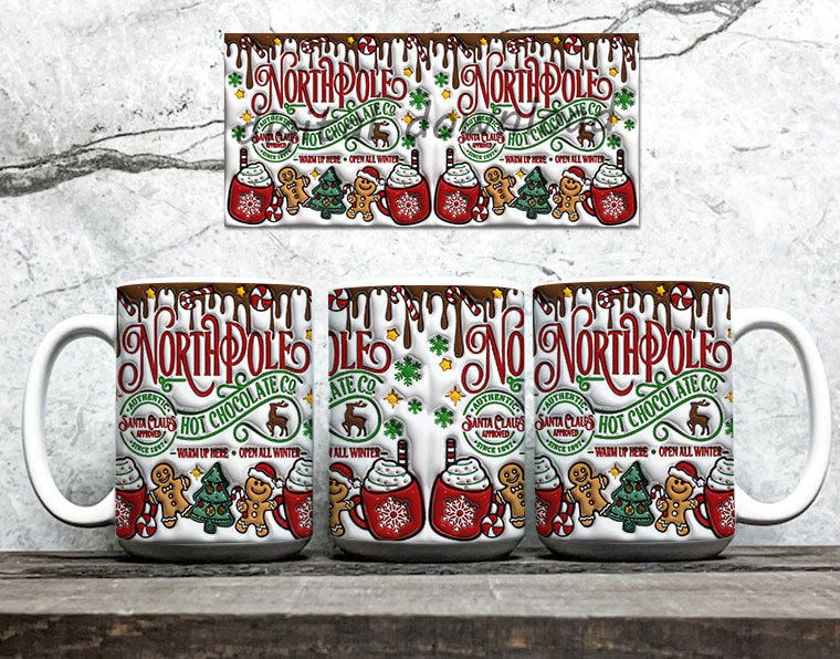 3D Inflated North pole Hot Chocolate Christmas Mug Wrap 