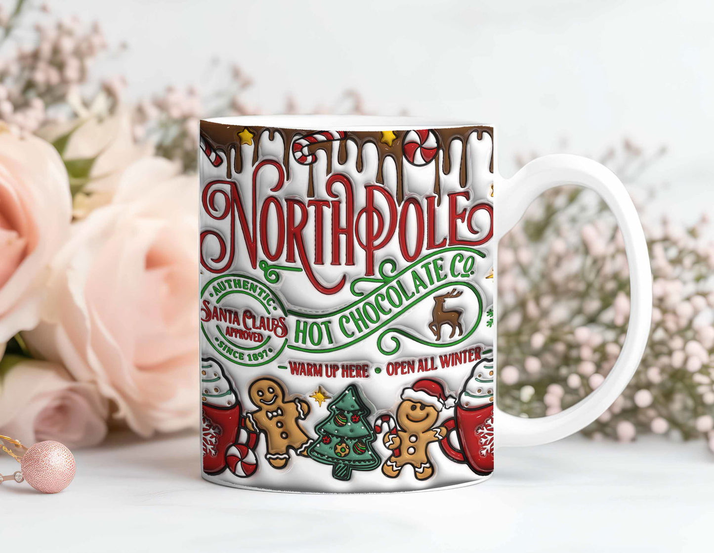 3D Inflated North pole Hot Chocolate Christmas Mug Wrap 