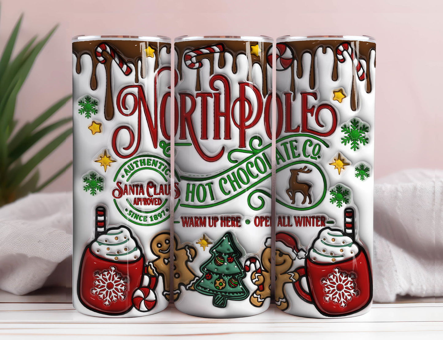 3D Inflated Northpole Hot Chocolate Christmas Tumbler Wrap 