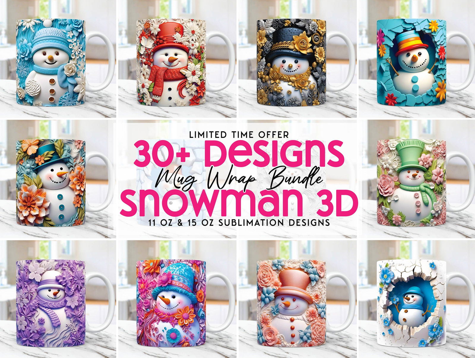 3D Mug Wrap Christmas Bundle Mug Wrap Sublimation 