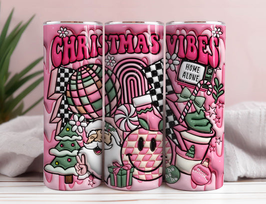 3D Pink Christmas Vibes Inflated Tumbler Wrap 