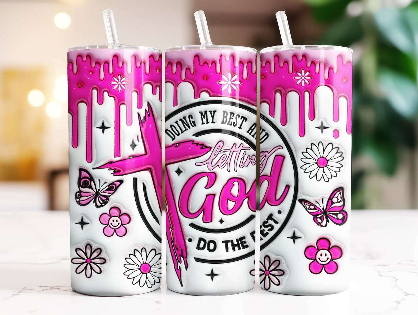 3D Doing My Best and Letting God Do The Rest Inflated Tumbler Wrap
