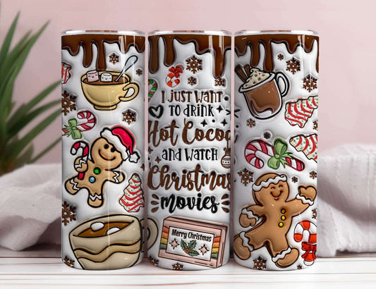 3D I Just Want to Drink Hot Cocoa Inflated Tumbler Wrap