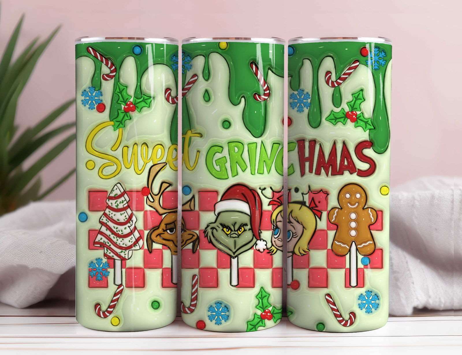 3D Inflated Christmas Tumbler Wrap Png 3D Tumbler Design 11
