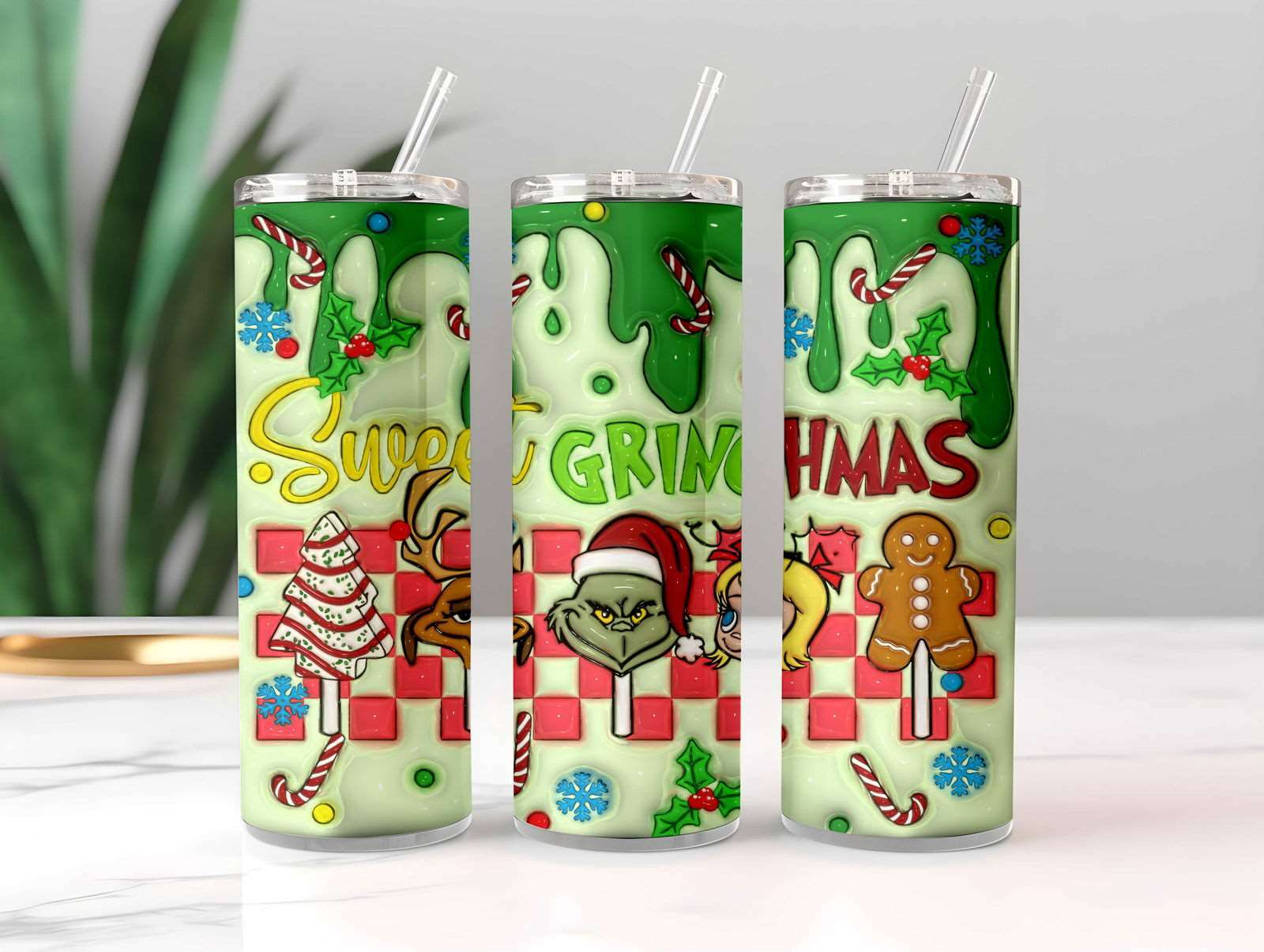 3D Inflated Christmas Tumbler Wrap Png 3D Tumbler Design 11