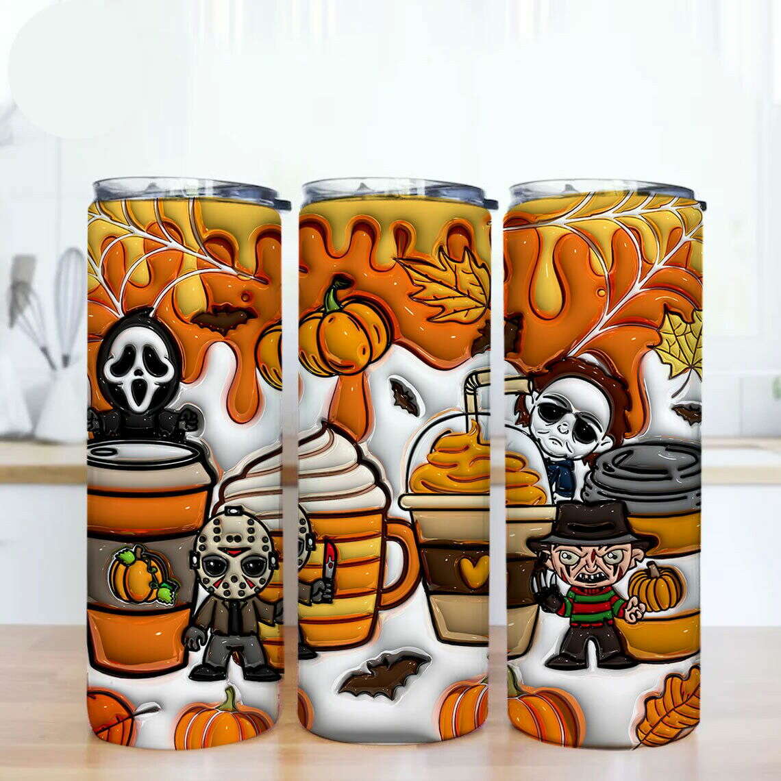 3D Inflated Horror Tumbler Wrap, 20oz Skinny Tumbler, Cartoon 3D Inflated 10