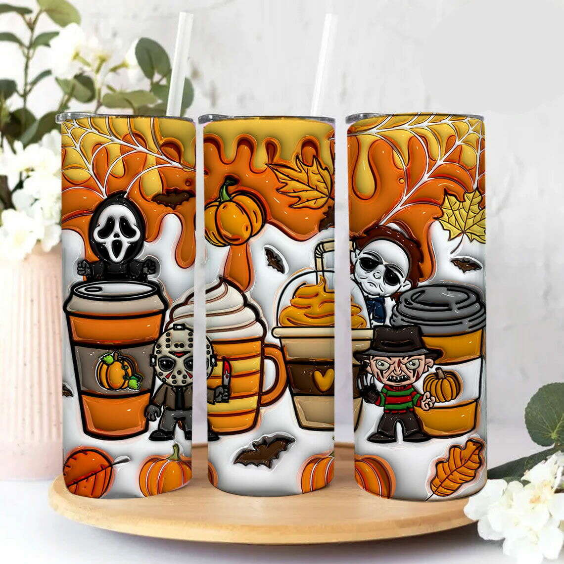 3D Inflated Horror Tumbler Wrap, 20oz Skinny Tumbler, Cartoon 3D Inflated 10