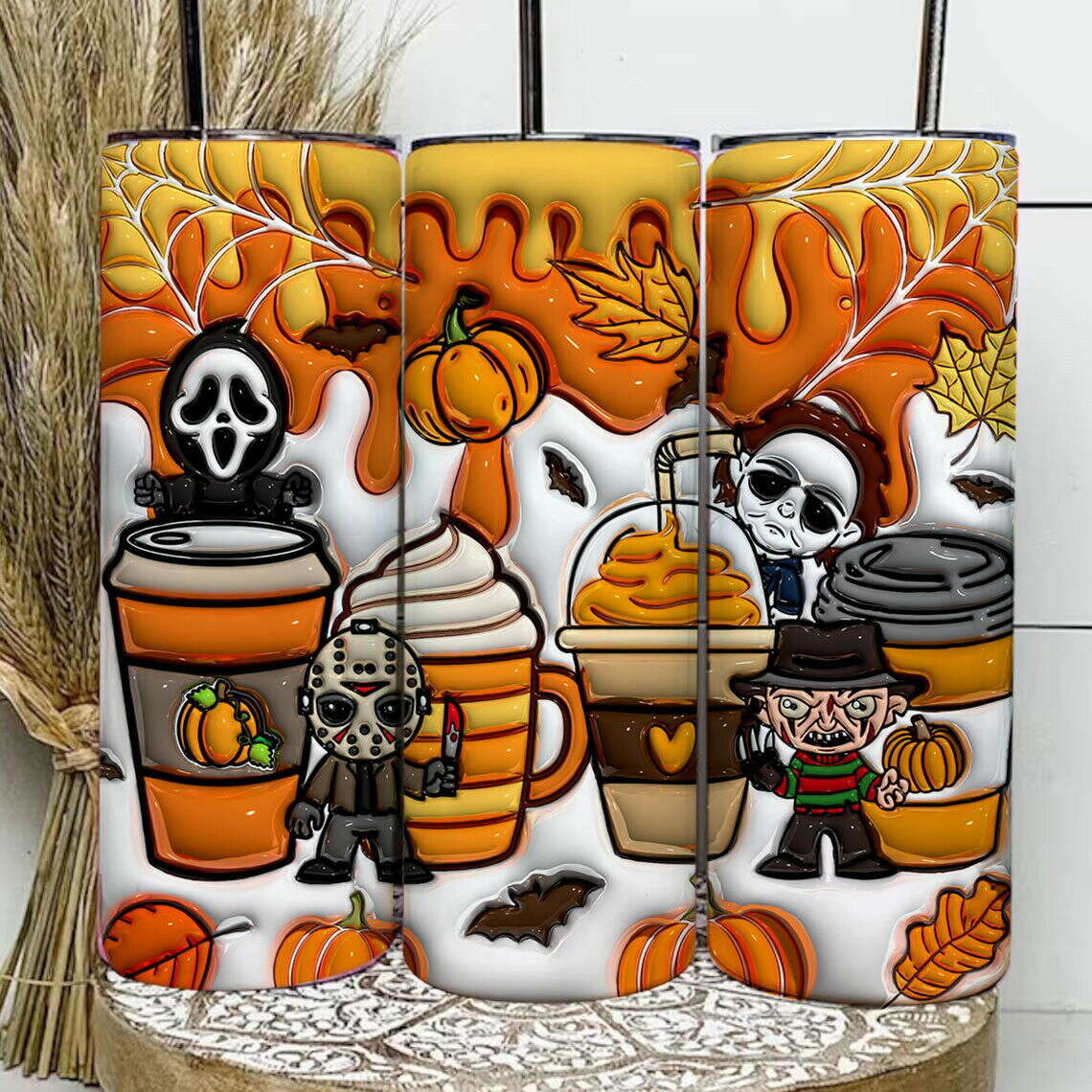 3D Inflated Horror Tumbler Wrap, 20oz Skinny Tumbler, Cartoon 3D Inflated 10