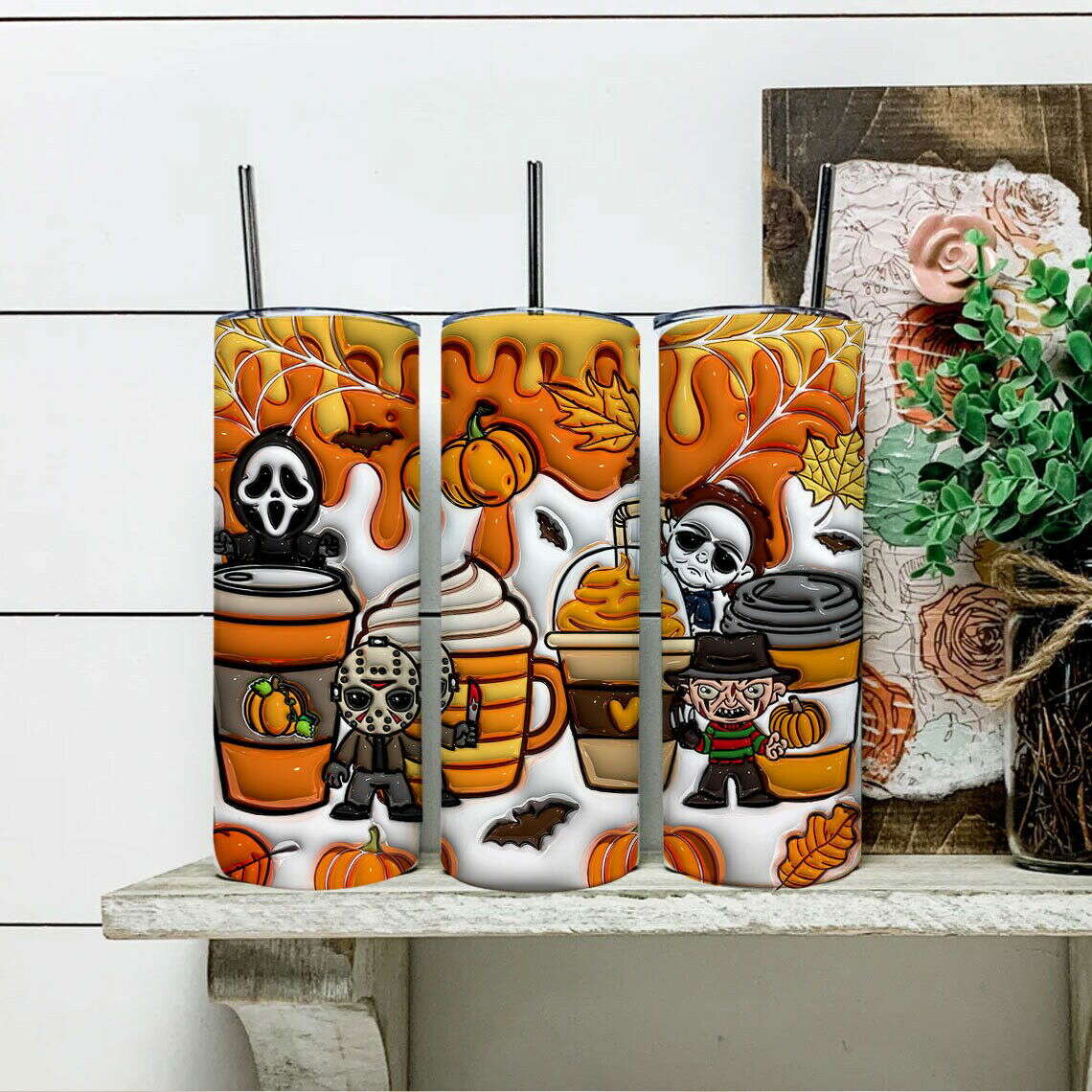 3D Inflated Horror Tumbler Wrap, 20oz Skinny Tumbler, Cartoon 3D Inflated 10
