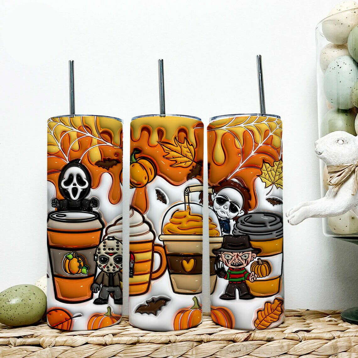 3D Inflated Horror Tumbler Wrap, 20oz Skinny Tumbler, Cartoon 3D Inflated 10