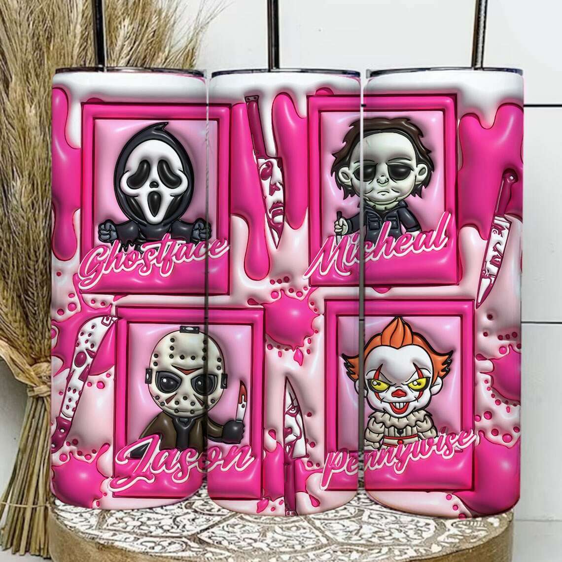 3D Inflated Horror Tumbler Wrap, 20oz Skinny Tumbler, Cartoon 3D Inflated 11