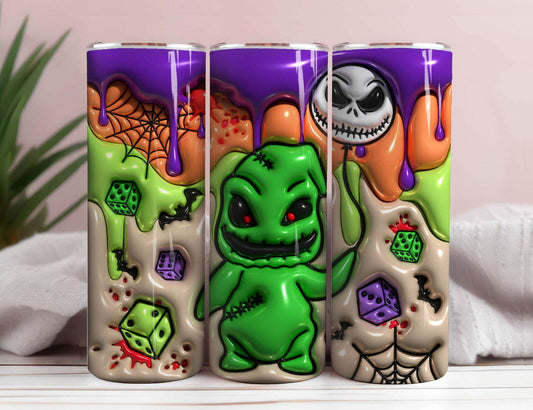 3D Inflated Horror Tumbler Wrap, 20oz Skinny Tumbler, Cartoon 3D Inflated 3