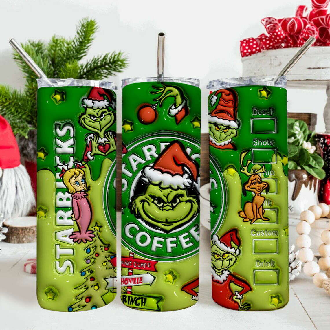 3D Inflated The Christmas Png, 20oz Tumbler Wrap Png