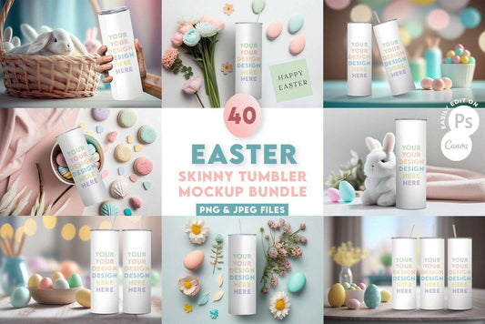 40 x Easter Theme Skinny Tumbler Mockup Mega Bundle - 20oz