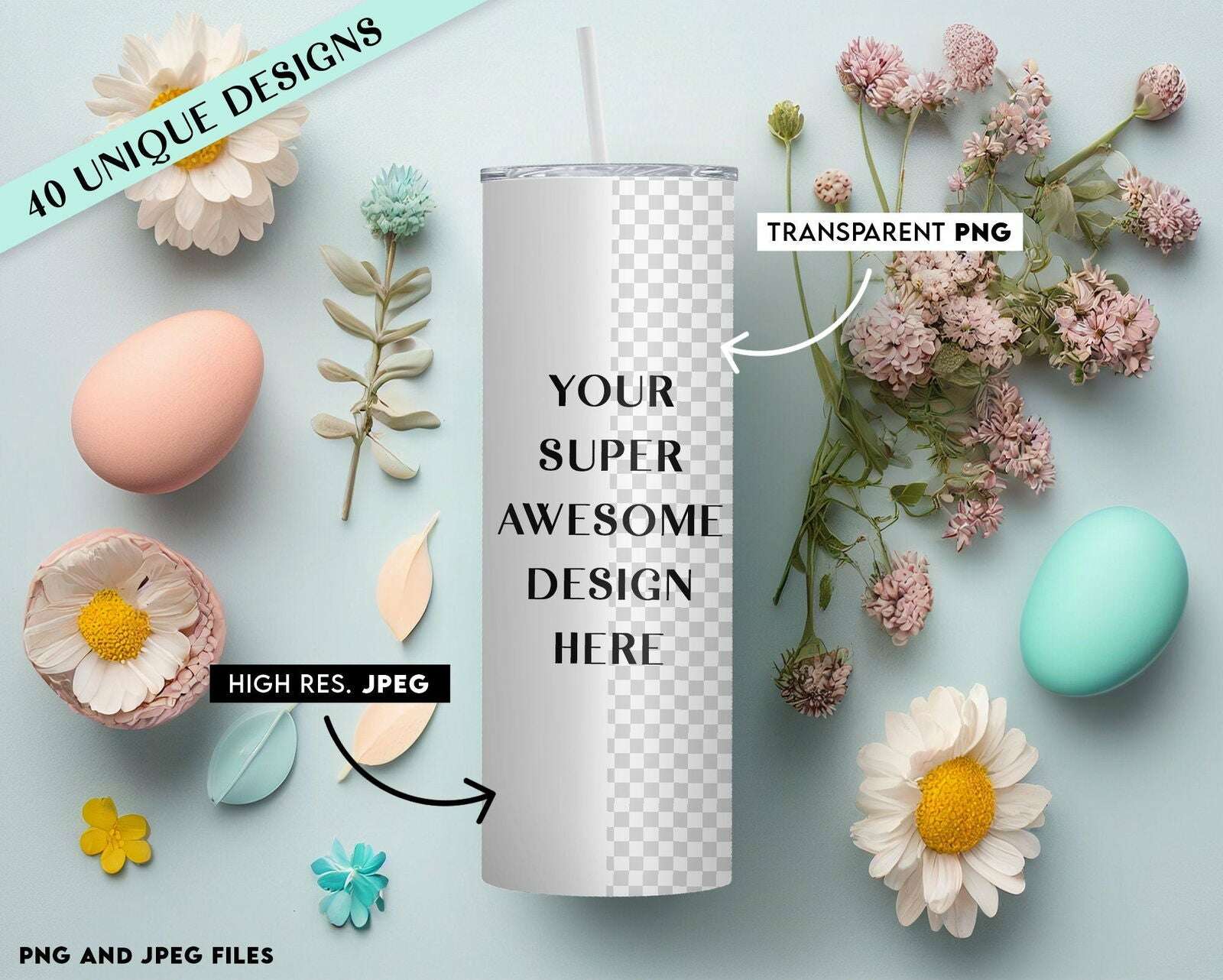 40 x Easter Theme Skinny Tumbler Mockup Mega Bundle - 20oz