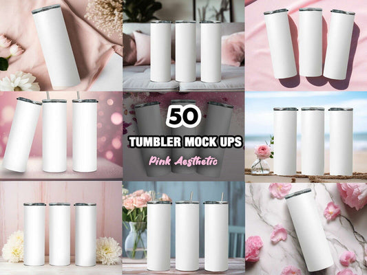 50 Different Pink 20z Tumbler Straight Mock Ups PNG File