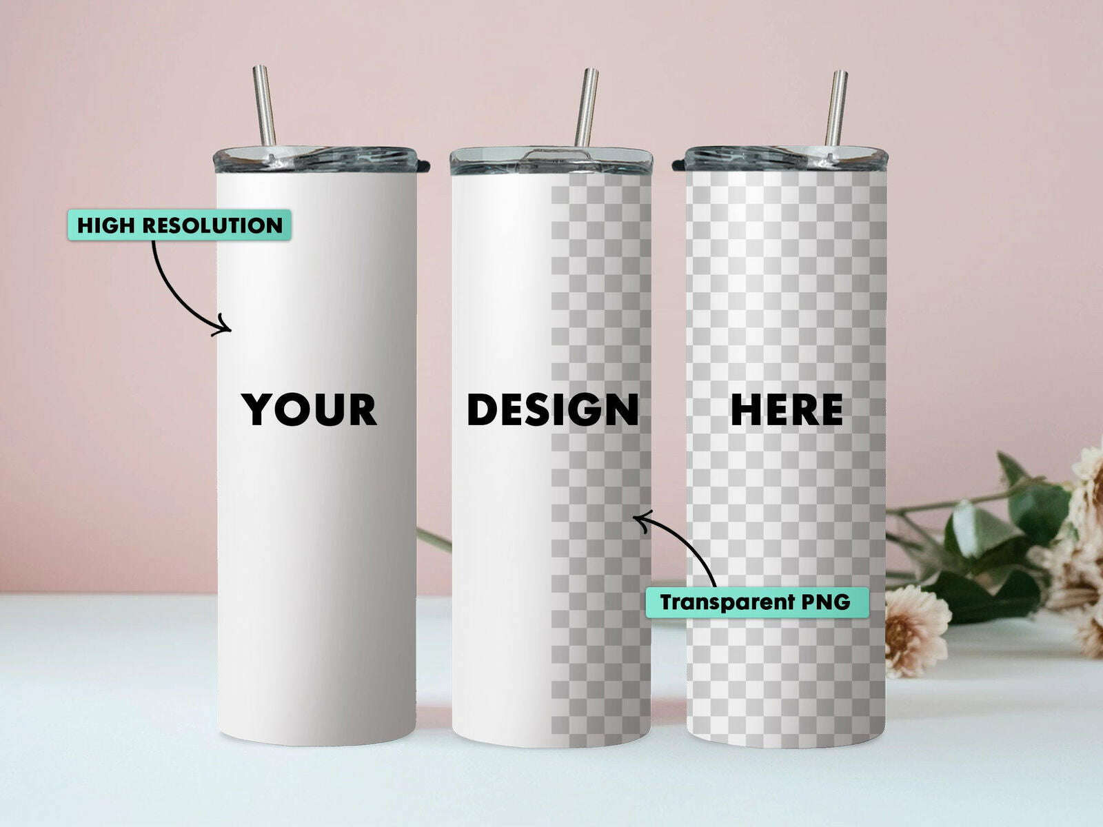 50 Different Pink 20z Tumbler Straight Mock Ups PNG File
