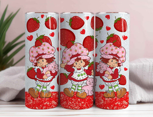 80s Cartoon 20oz Tumbler Wrap, Strawberry Design With Love, Sublimation Tumbler Png