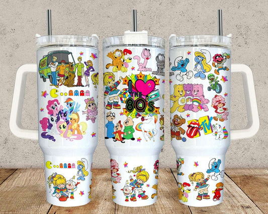 80's Cartoon 40oz Tumbler Wrap Png,  Sublimation Designs