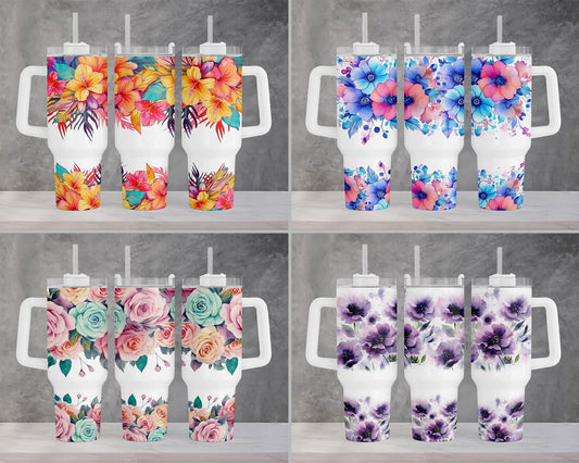 Bright Colors Boho Floral 40oz Quencher Tumbler Wrap 