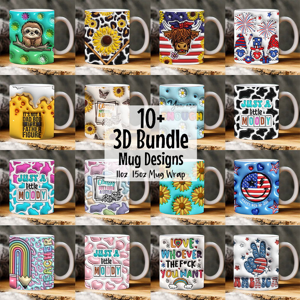 Bundle 3D Flowers Inflated Mug Design 