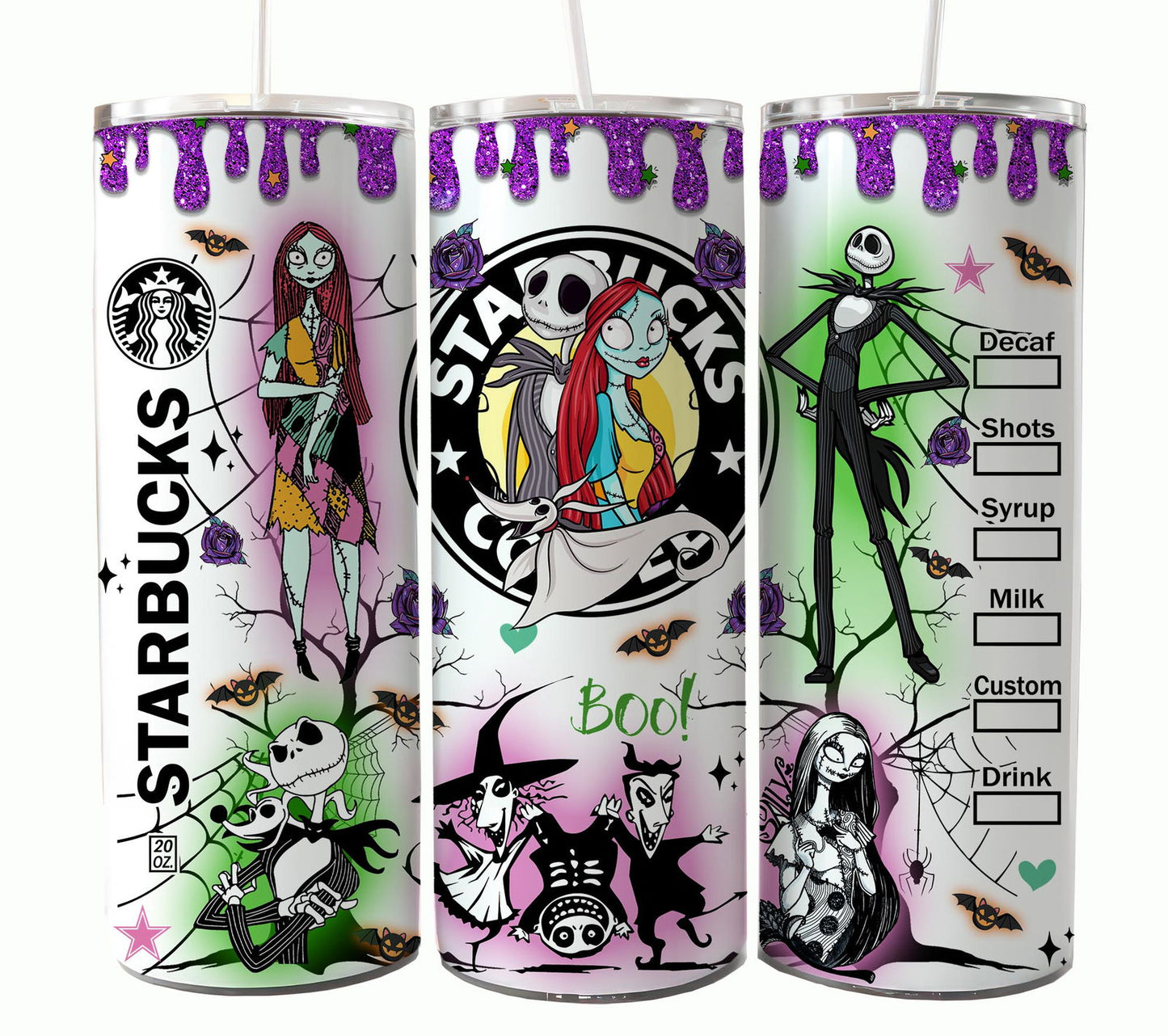 Bundle Nightmare Before Christmas 20oz Tumbler Wrap. Horror Characters Tumbler Design 