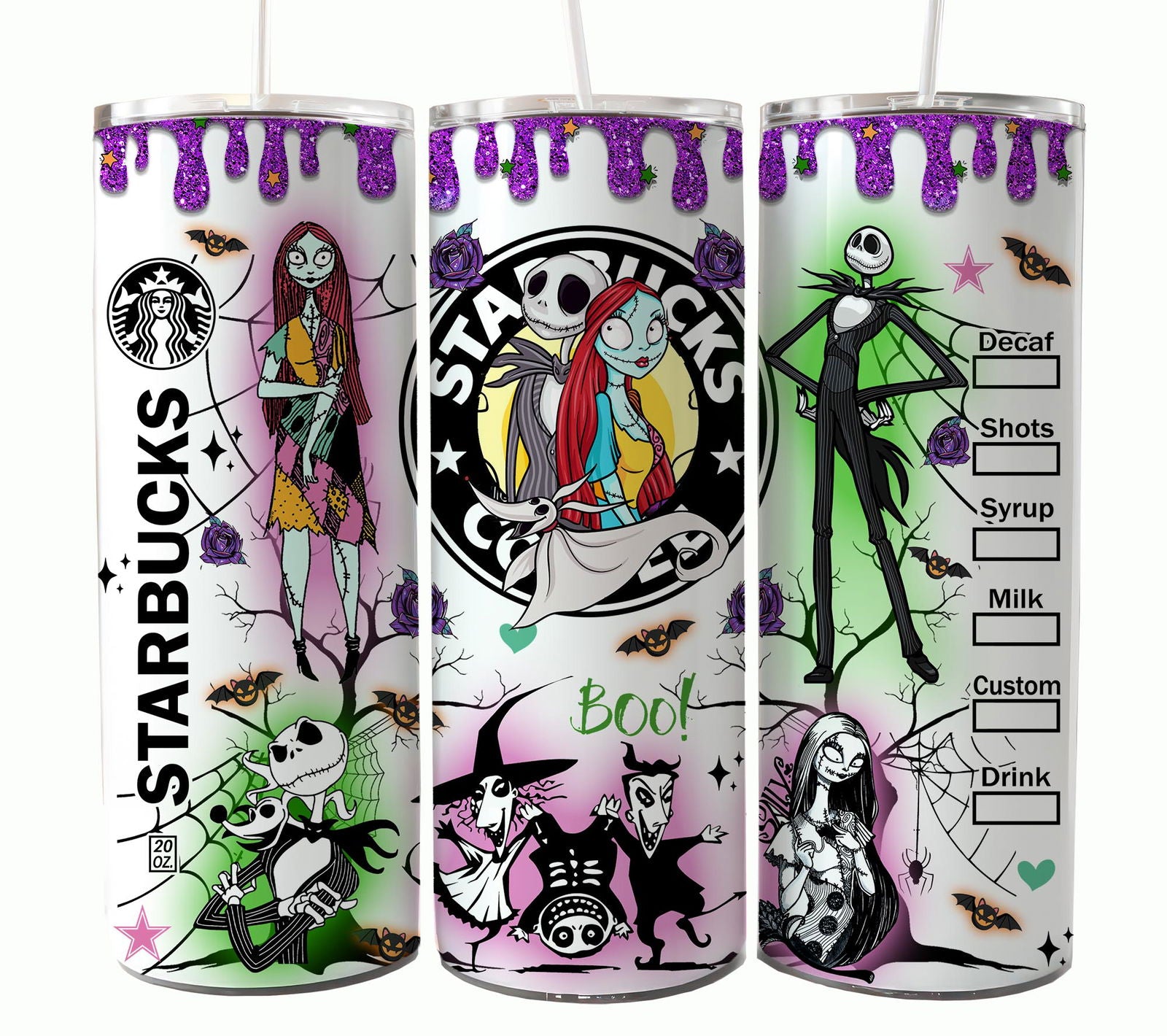 Bundle Nightmare Before Christmas 20oz Tumbler Wrap. Horror Characters Tumbler Design 