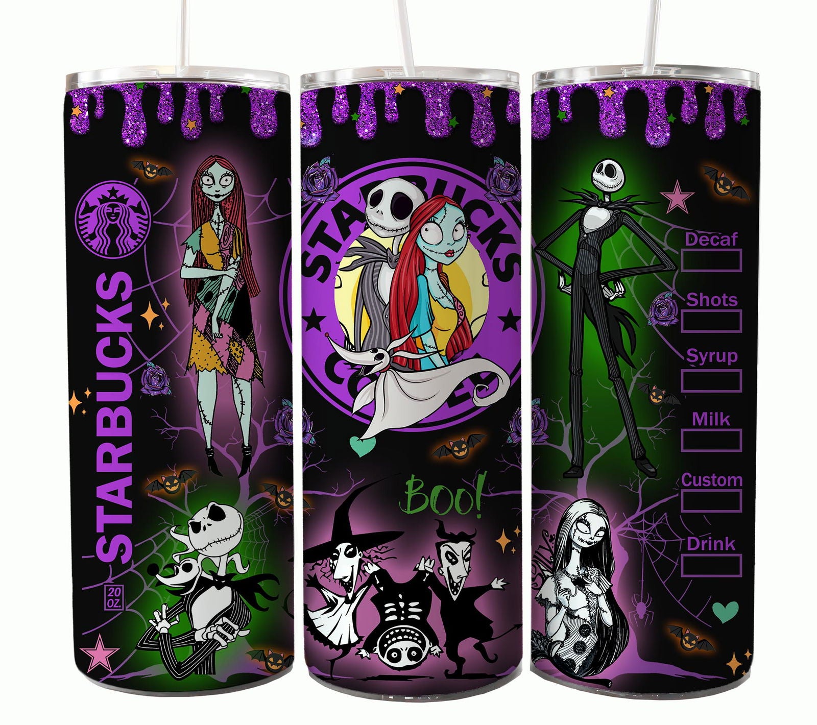 Bundle Nightmare Before Christmas 20oz Tumbler Wrap. Horror Characters Tumbler Design 