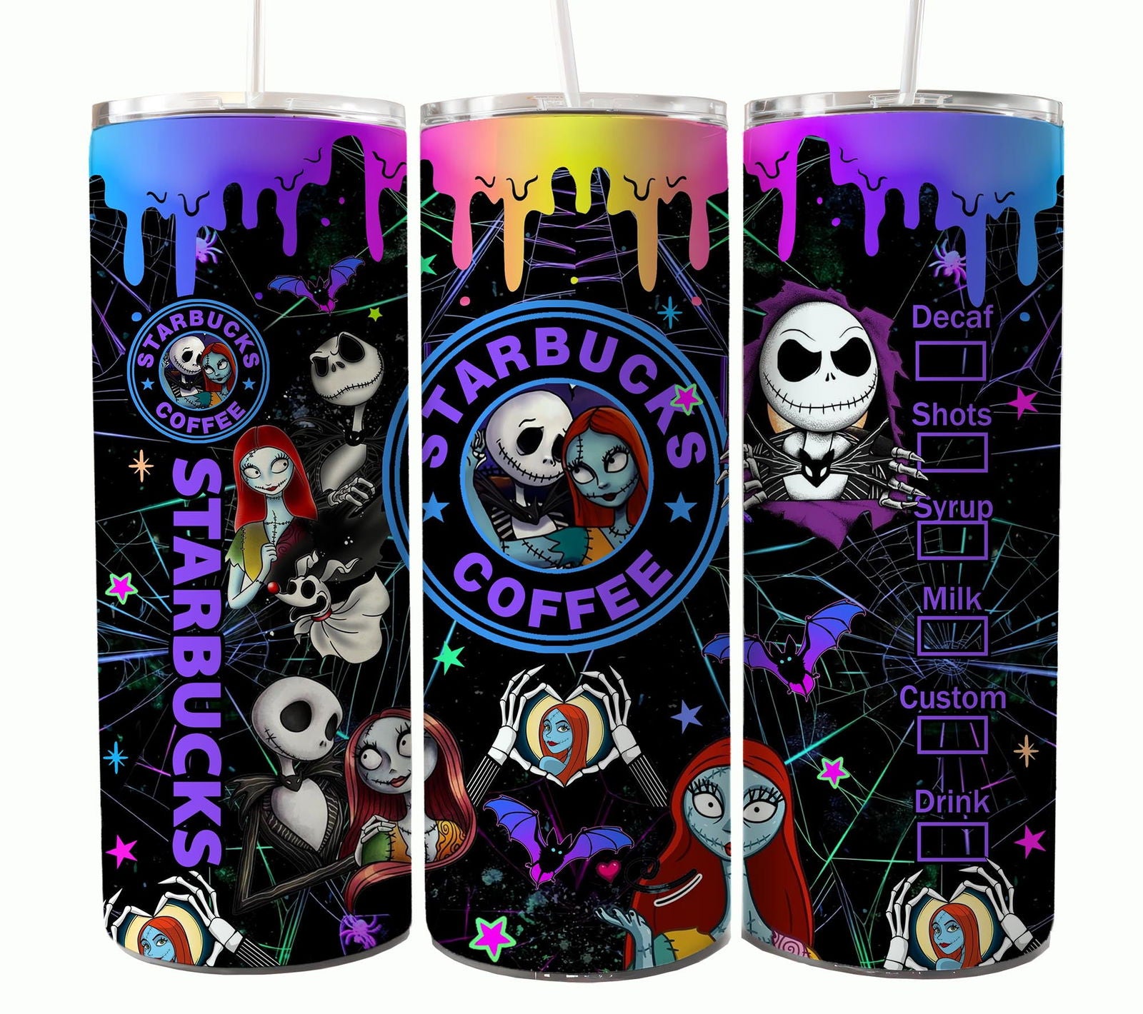 Bundle Nightmare Before Christmas 20oz Tumbler Wrap. Horror Characters Tumbler Design 