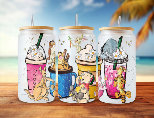 Cartoon Movies Coffee Cup 16oz Glass Can Wrap Sublimation Design 