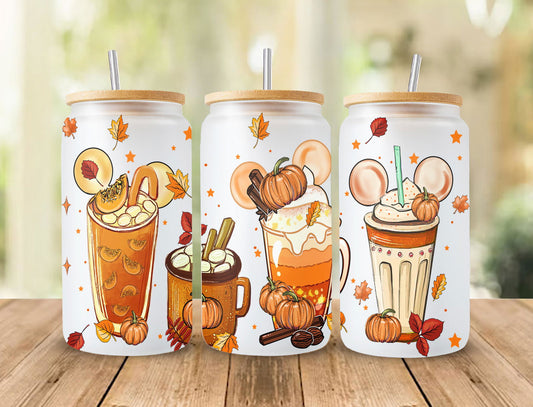 Fall Coffee 16 oz Libbey Glass Can Tumbler Sublimation Design 