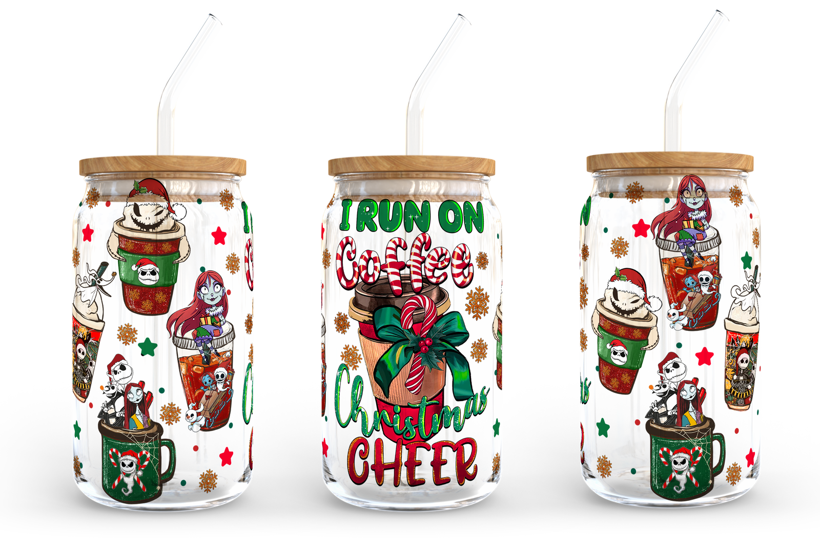 I Run On Coffee And Christmas Cheer 16oz Libbey Glass Can 2 