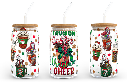 I Run On Coffee And Christmas Cheer 16oz Libbey Glass Can 2 