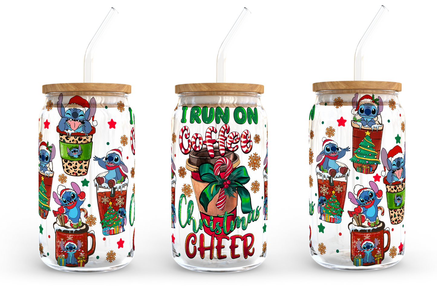 I Run On Coffee And Christmas Cheer 16oz Libbey Glass Can 2 