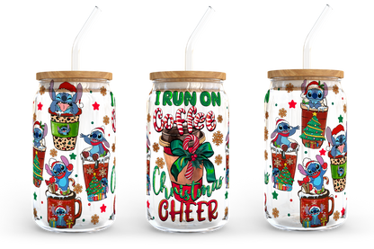 I Run On Coffee And Christmas Cheer 16oz Libbey Glass Can 2 