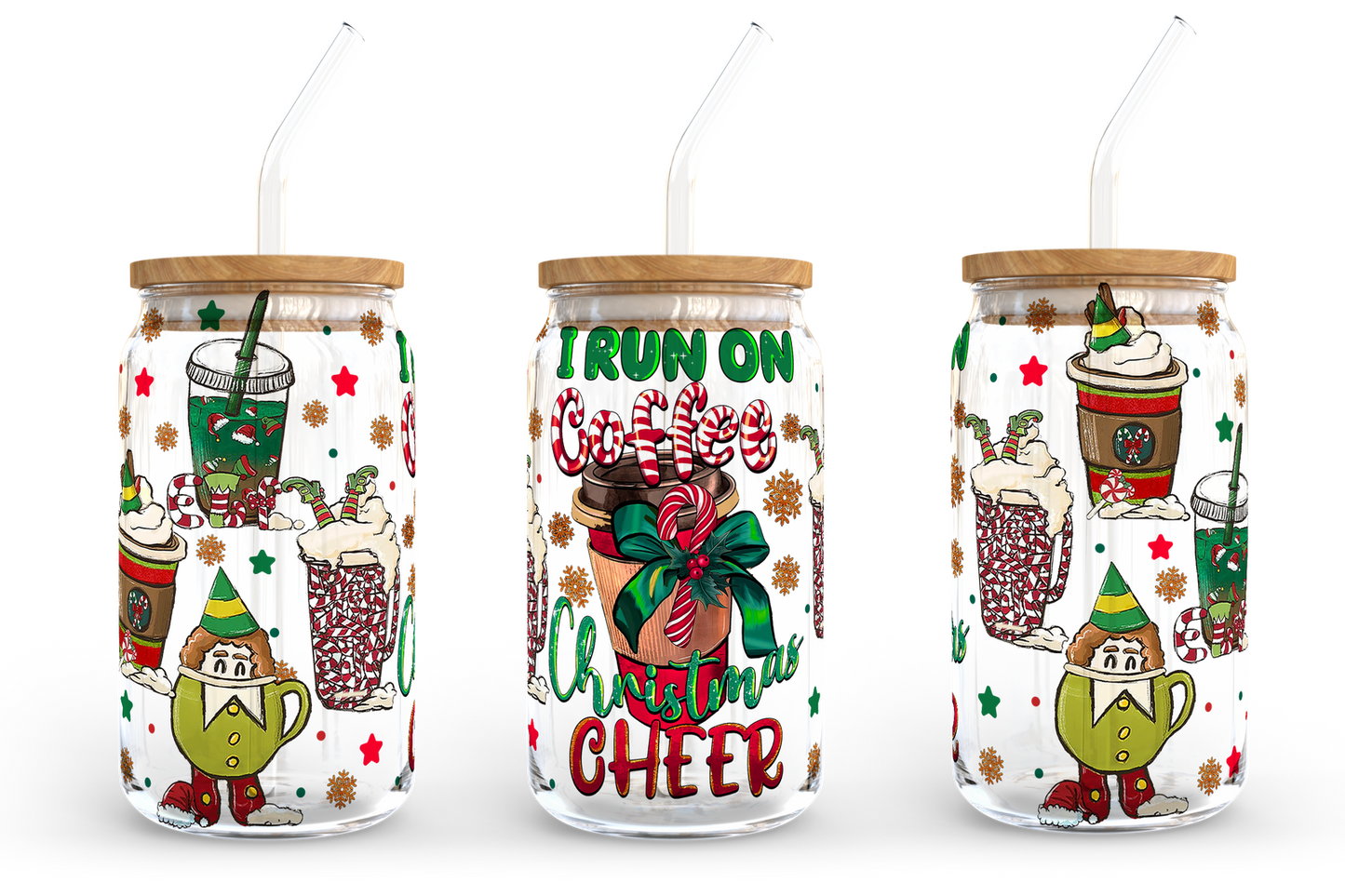 I Run On Coffee And Christmas Cheer 16oz Libbey Glass Can 2 