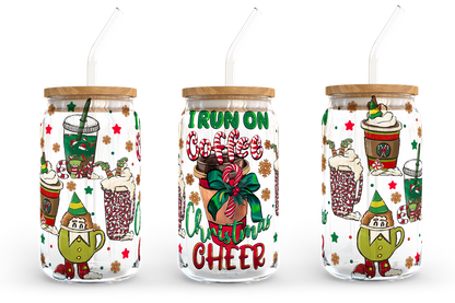 I Run On Coffee And Christmas Cheer 16oz Libbey Glass Can 2 