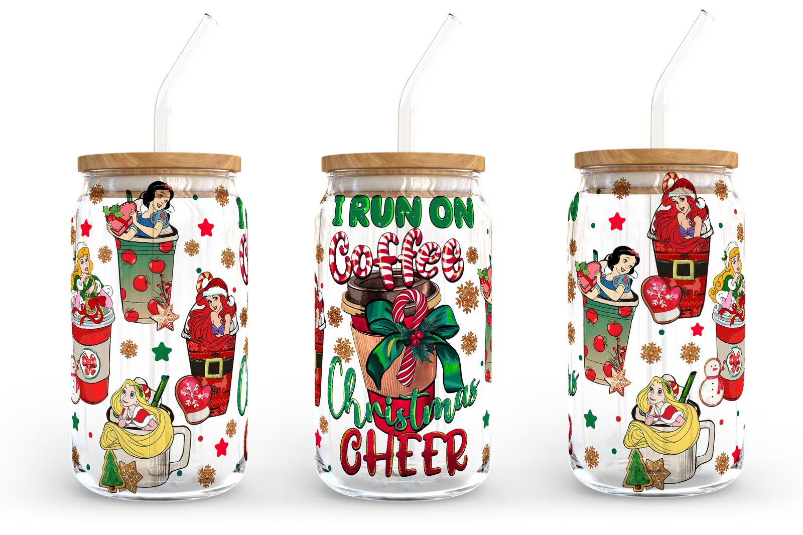 I Run On Coffee And Christmas Cheer 16oz Libbey Glass Can 2 